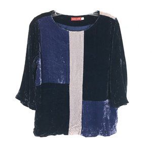 Womens Size Small Bianco Levrin Oversized Velvet Colorblock Pullover Top